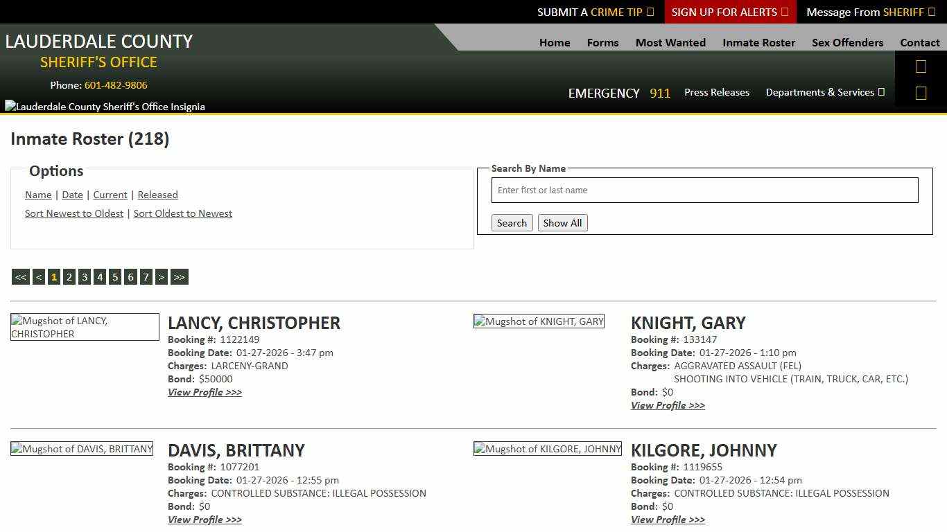 Inmate Roster - Current Inmates Booking Date Descending - Lauderdale County Sheriff